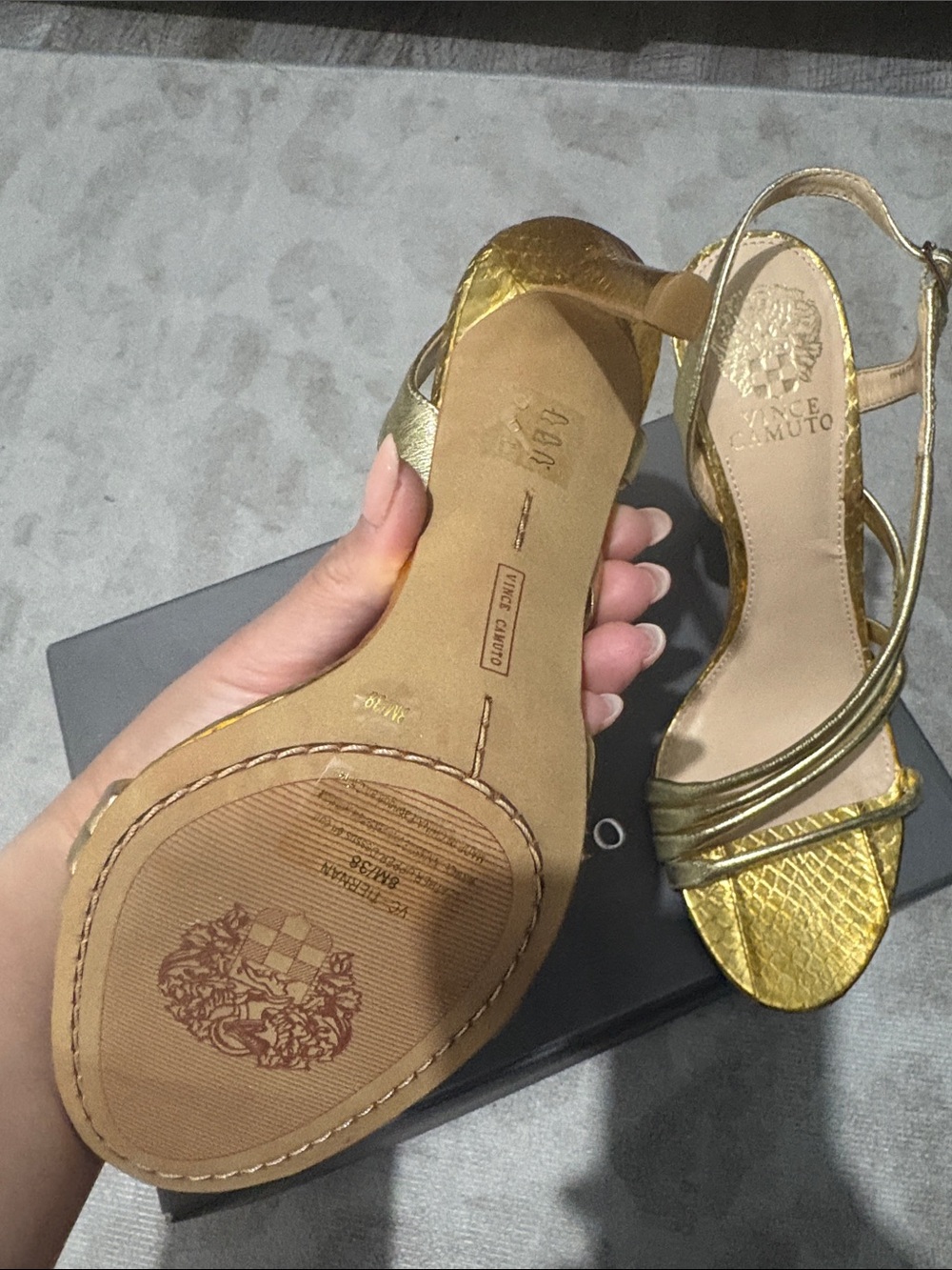 Vince Camuto Metallic Gold Strappy Slingback Heels - Picture 2 of 5
